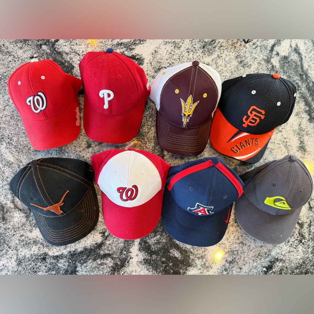 Kids Baseball Cap Collection - 7 caps Assorted Teams